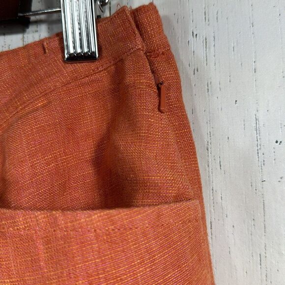 Olsen Sport 100% Linen Embroidered Crop Pants Orange Size 10 Boho Coastal Resort - Picture 6 of 16
